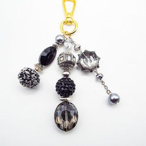 CYNTHIA LYNN "BAG BLING" BRAHMIN INSPIRED BLACK SILVR GREY CRYSTAL HANDBAG CHARM